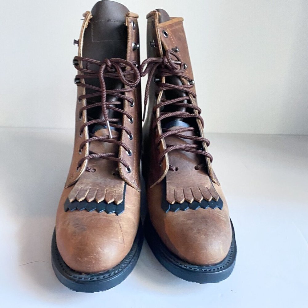 NEW Deadstock Vintage Brahma Brown Leather Lace up Boots Made in Canada 8C